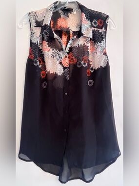 H&M Floral Sheer Sleeveless Button Down Blouse Top 8